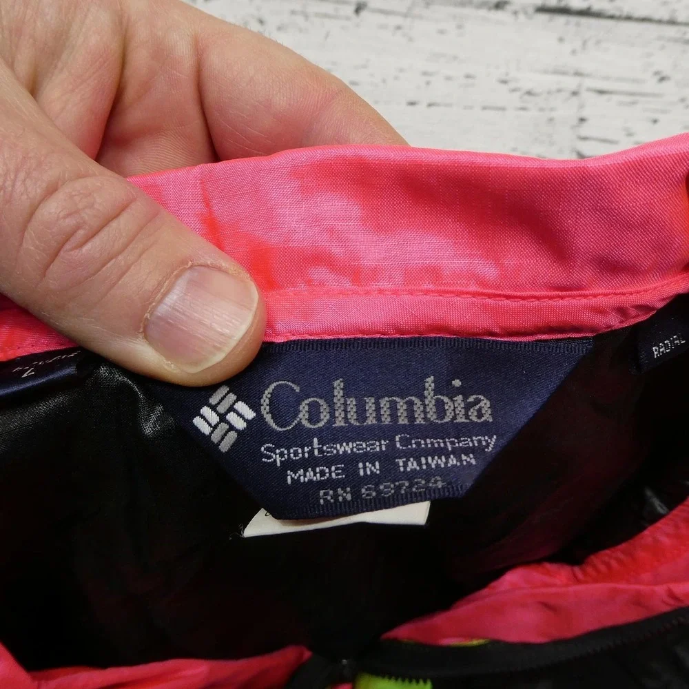 Vintage Columbia Jacket Womens Large Black Neon Nylon Windbreaker Colorblock 90s